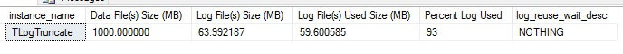 INSERT query will push the log file used size to 59MB.