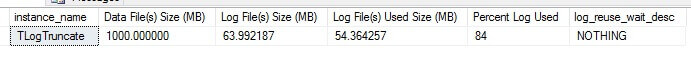 The log file used size is 54MB