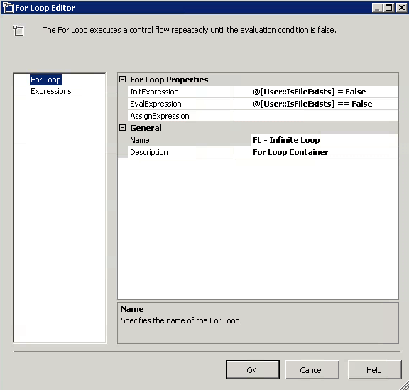 SSIS For Loop Configuration