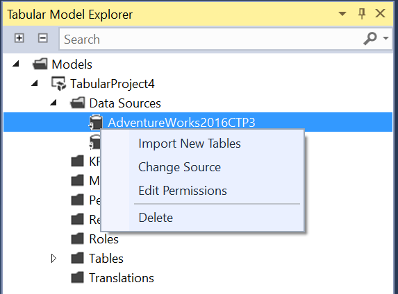 Import New Tables in SQL Server Data Tools for Analysis Services