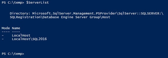 load all of those Registered SQL Servers into a PowerShell variable called "$ServerList"