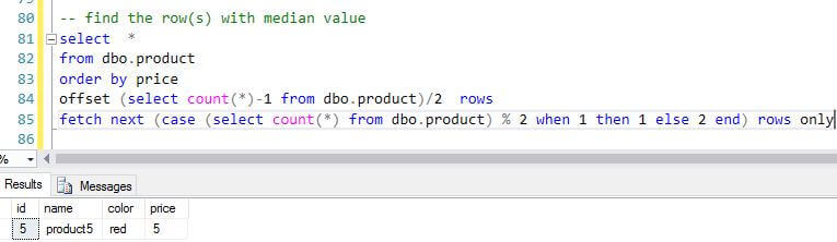 Calculate the median value in SQL Server with Offset and Fetch