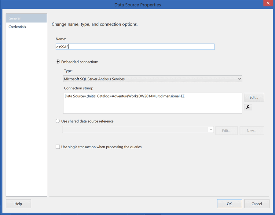 Configure the data source to connect to your SSAS database