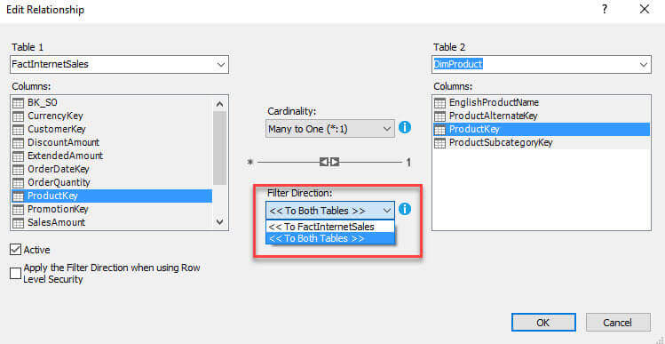 change Filter Direction to Both Tables