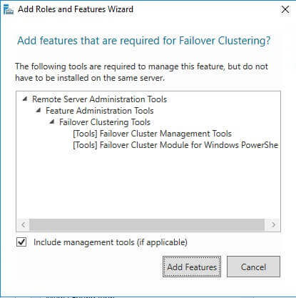 Add features that are required for Failover Clustering