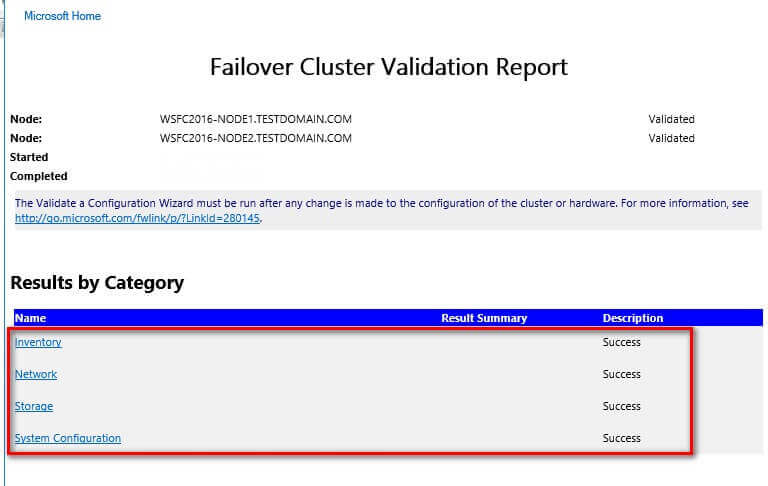 Failover Cluster Validation Report