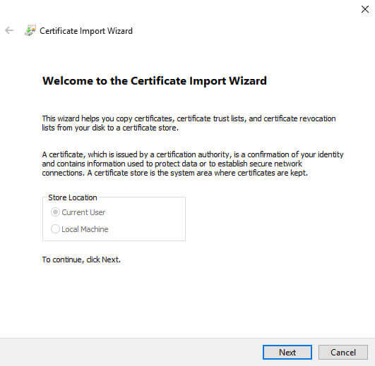 Certificate Manager Import Wizard