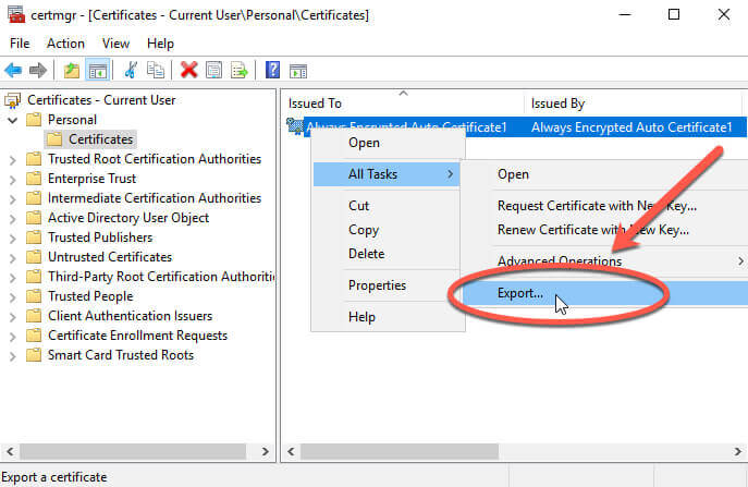 Certificate Manager Export