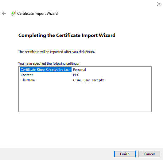 Certificate Manager Import Finish