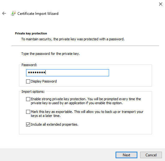 Certificate Manager Import File password