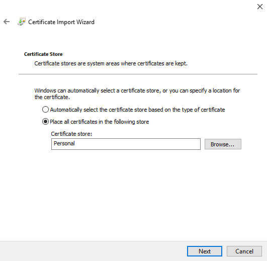 Certificate Manager Import certificate store