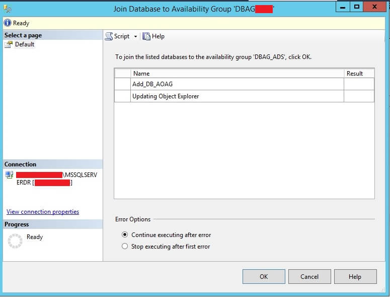 Join Database to Availability Group in SSMS