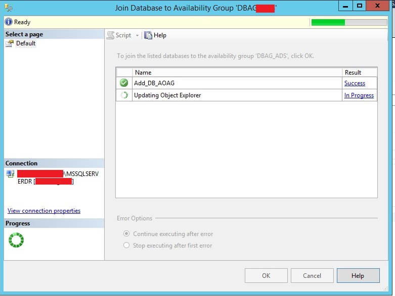 Adding a database to the SQL Server AOAG in SSMS