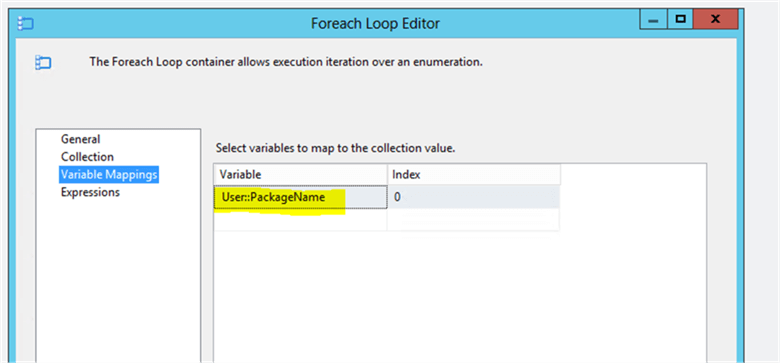 Foreach loop mapping - Description: Results from loop needs to be mapped to PacakgeName variable