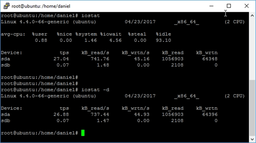 Screen capture of the iostat command execution