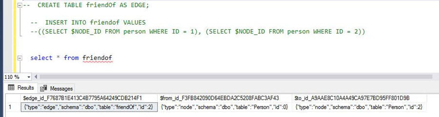 select the content of friendof Edge table in a SQL Server 2017 Graph Database
