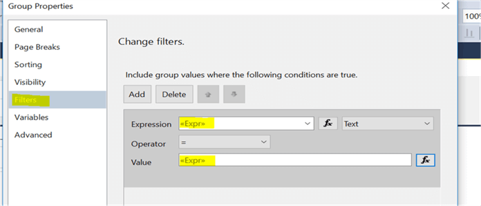 Group filter - Description: here is the row filter expression for filtering the data.
