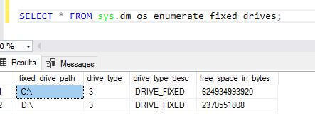 SQL Server sys.dm_os_enumerate_fixed_drives DMV output