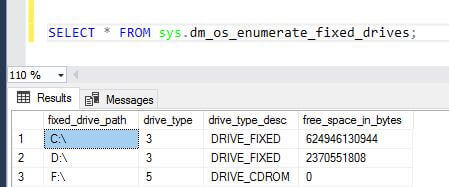 SQL Server sys.dm_os_enumerate_fixed_drives DMV outout