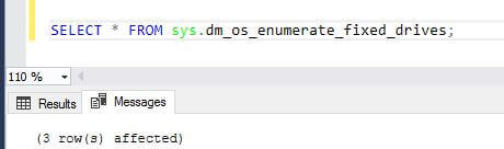 Output from sys.dm_os_enumerate_fixed_drives SQL Server DMV