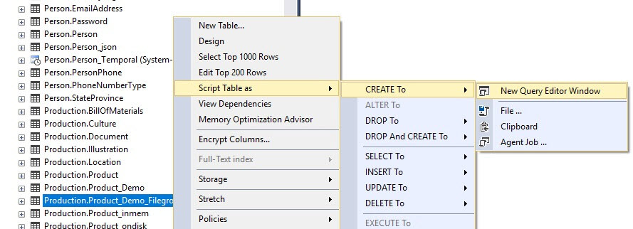 SQL Server Table Properties FileGroup