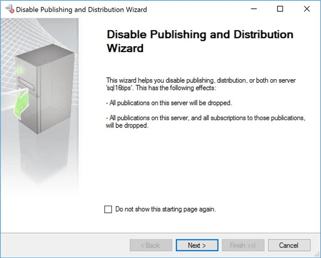 disable publishing and distribution wizard