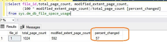 percentage change to the SQL Server database extents