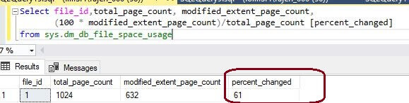 percentage change to the SQL Server database extents after update and insert commands