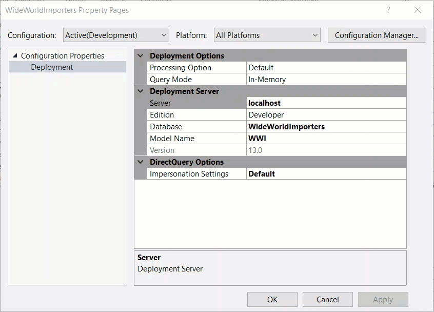 open configuration manager in properties dialog