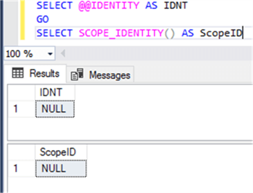 check the @@IDENTITY and SCOPE_IDENTITY functions results in a separate query window