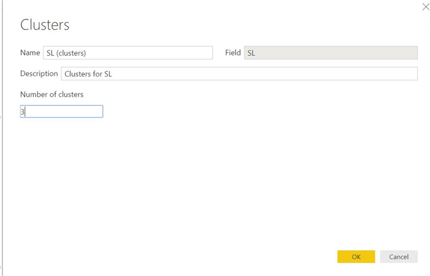 Cluster options in PowerBI - Description: Cluster options