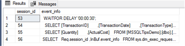 last T-SQL command executed for all currently running user sessions are retrieved