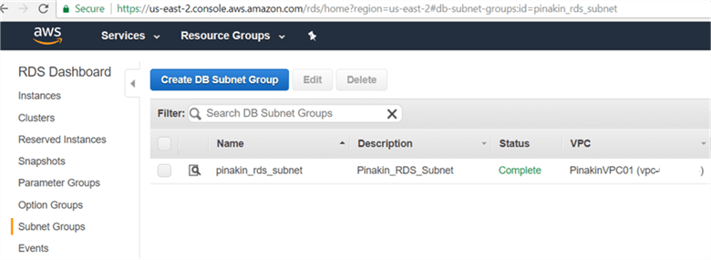 On Subnet Groups page newly created subnet groups will appear and status shown as complete. - Description: On Subnet Groups page newly created subnet groups will appear and status shown as complete.