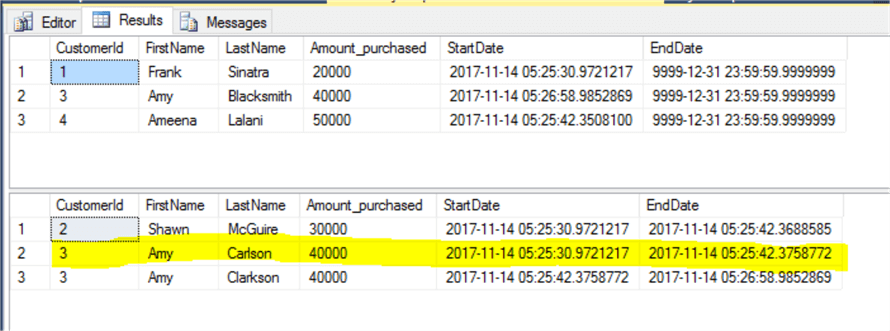 SQL Server Temporal Table query results 2