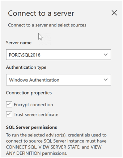Connect to the source SQL Server to perform the assessment
