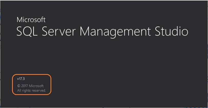 SQL Server v17.3 Management Studio startup screen