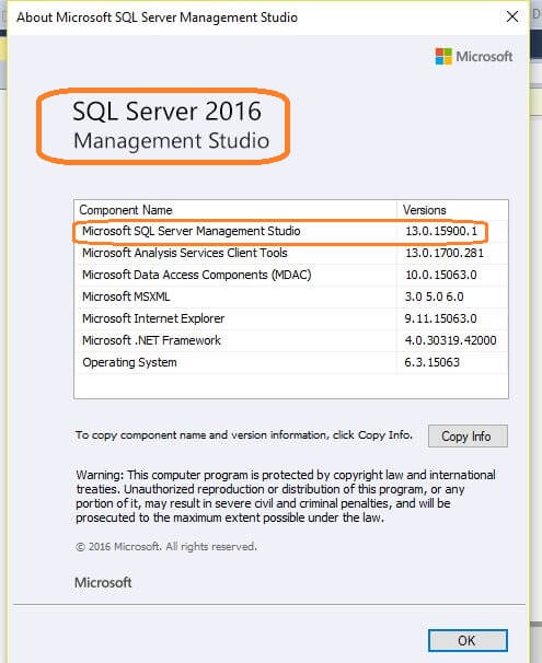 SQL Server 2016 Management Studio Properties
