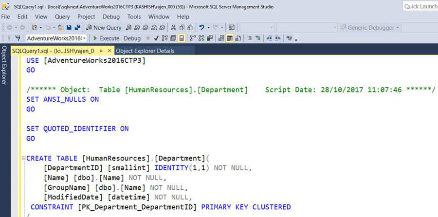 SQL Server v17.x Management Studio Presenton Mode output is set to a large font
