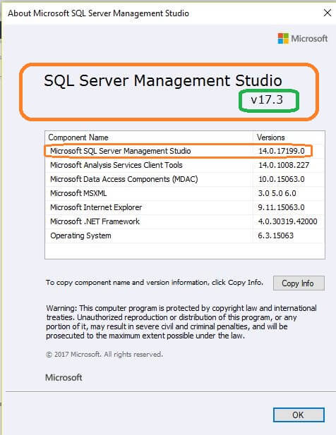 SQL Server v17.3 Management Studio Properties