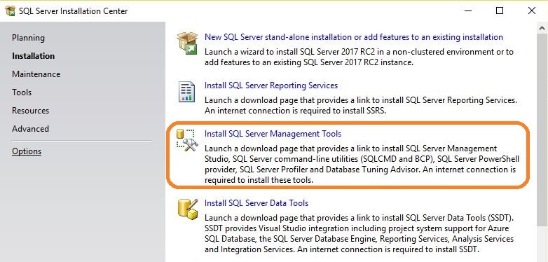 SQL Server 2017 Installation Center