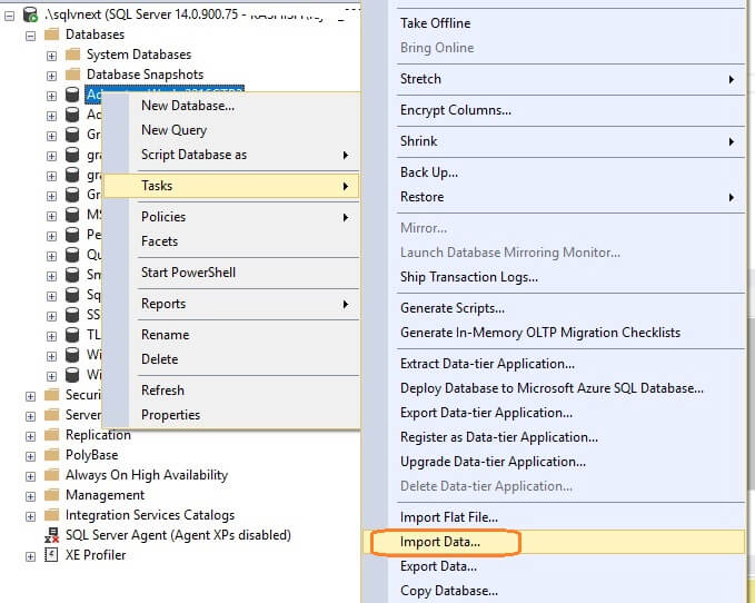 Launch the SQL Server Import Data Wizard in Management Studio, right click on the database name followed by Tasks and then click on the Import Data... option