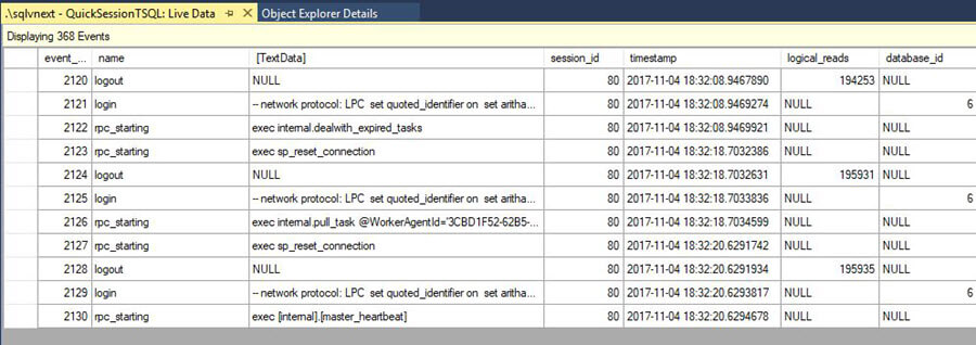 Outout after Add more columns in output of the Xevent profiler