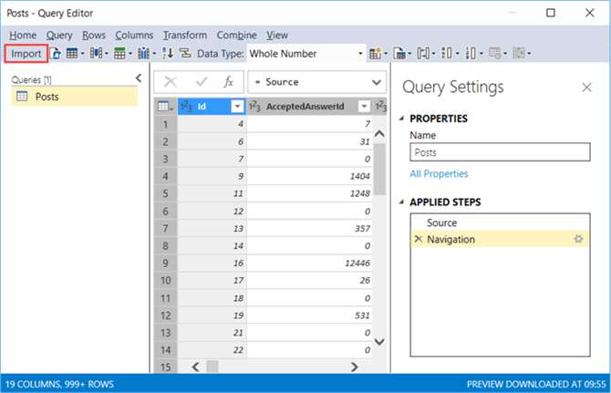 click on Import to load the table to the model in Visual Studio