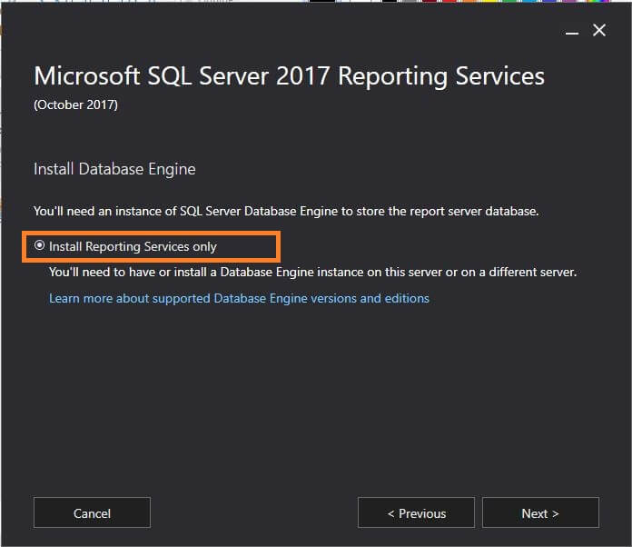 SQL Server Reporting Services- install reporting services only