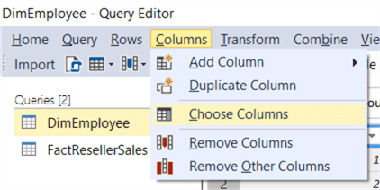 choose columns query editor