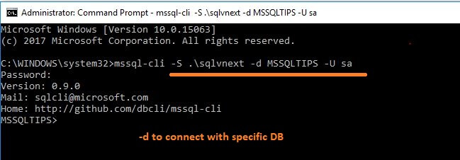 MSSQL-cli connect to specific DB.