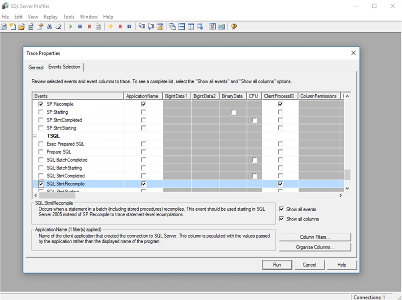 SQL Server Profiler which is capturing event of Query Recompilation.