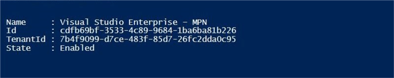 Table Storage - Azure Subscription - Description: My subscription seen from the Power Shell ISE.