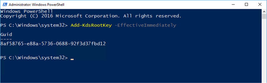 Add-KDSRootKey - Description: If no KDS Root Key exits, add one.