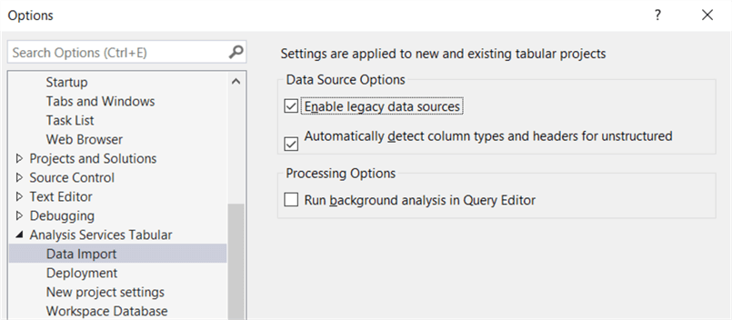 enable legacy data source through options